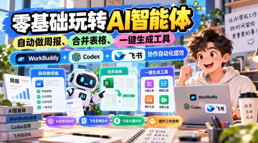 【无水印】零基础玩转AI智能体，自动做周报、合并表格、一键生成工具，WorkBuddy+Codex + 飞书协作自动化提效-创业资源网