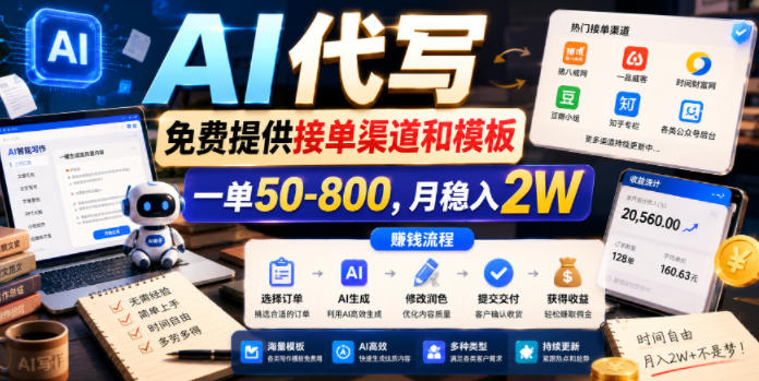 AI代写，免费提供接单渠道和模板，一单50-800，月稳入2W【揭秘】-创业资源网
