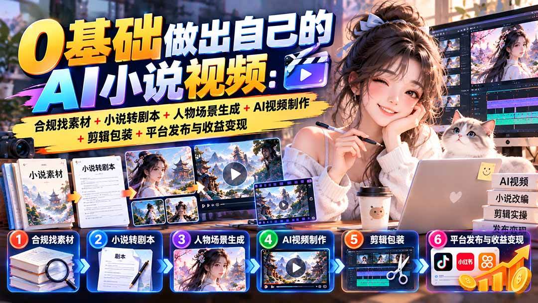 （20741期）0基础做出自己的AI小说视频：合规找素材+小说转剧本+人物场景生成+AI视频制作+剪辑包装+平台发布与收益变现-创业资源网