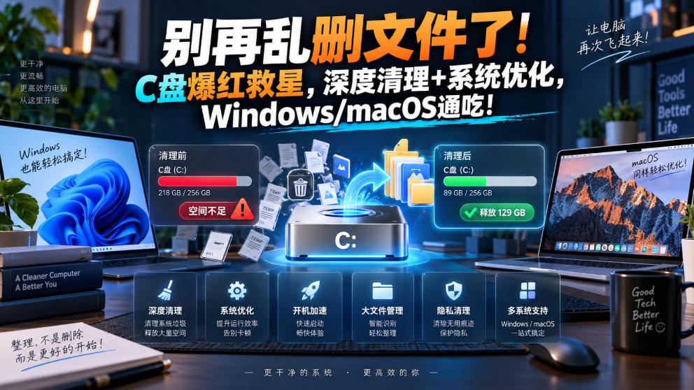 别再乱删文件了！C盘爆红救星，深度清理+系统优化，Windows/macOS通吃！-创业资源网