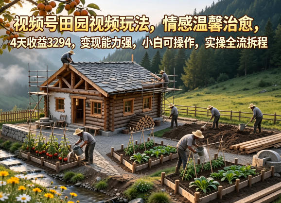 视频号田园视频玩法，情感温馨治愈，4天收益3294，变现能力强，小白可操作，实操全流程拆解-创业资源网