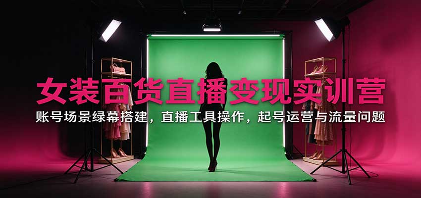 女装百货直播变现实训营：账号场景绿幕搭建，直播工具操作，起号运营与流量问题-创业资源网