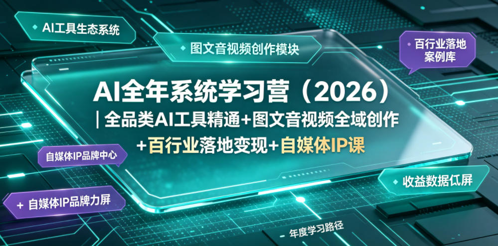 AI全年系统学习营（2026）｜全品类AI工具精通+图文音视频全域创作+百行业落地变现+自媒体IP打造年度进阶大课-创业资源网