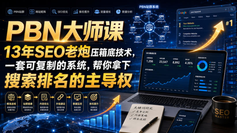 PBN大师课13年SEO老炮压箱底技术，一套可复制的系统，帮你拿下搜索排名的主导权【原创双语字幕】-创业资源网