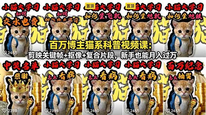 （18595期）百万博主猫系科普视频课：剪映关键帧+抠像+复合片段，新手也能月入过万-创业资源网