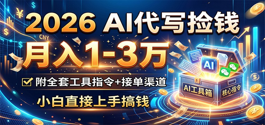 2026 AI代写捡钱，月入1-3万，附全套工具指令+接单渠道，小白直接上手搞钱-创业资源网