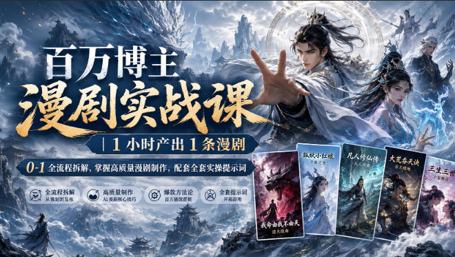 百万博主漫剧实战课｜1小时产出1条漫剧，0‑1全流程拆解，掌握高质量漫剧制作，配套全套实操提示词-创业资源网