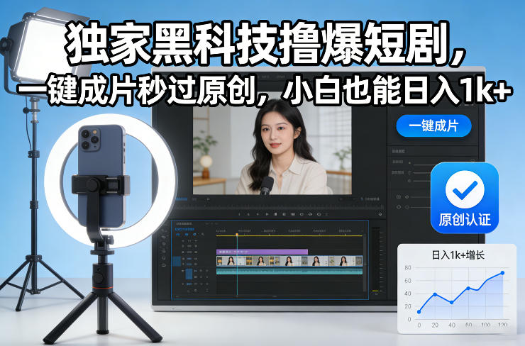 独家黑科技撸爆短剧，一键成片秒过原创，小白也能日入1k+【揭秘】-创业资源网