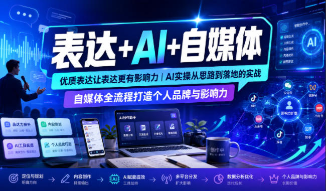 表达+AI+自媒体，优质表达让表达更有影响力|AI实操从思路到落地的实战|自媒体全流程打造个人品牌与影响力-创业资源网