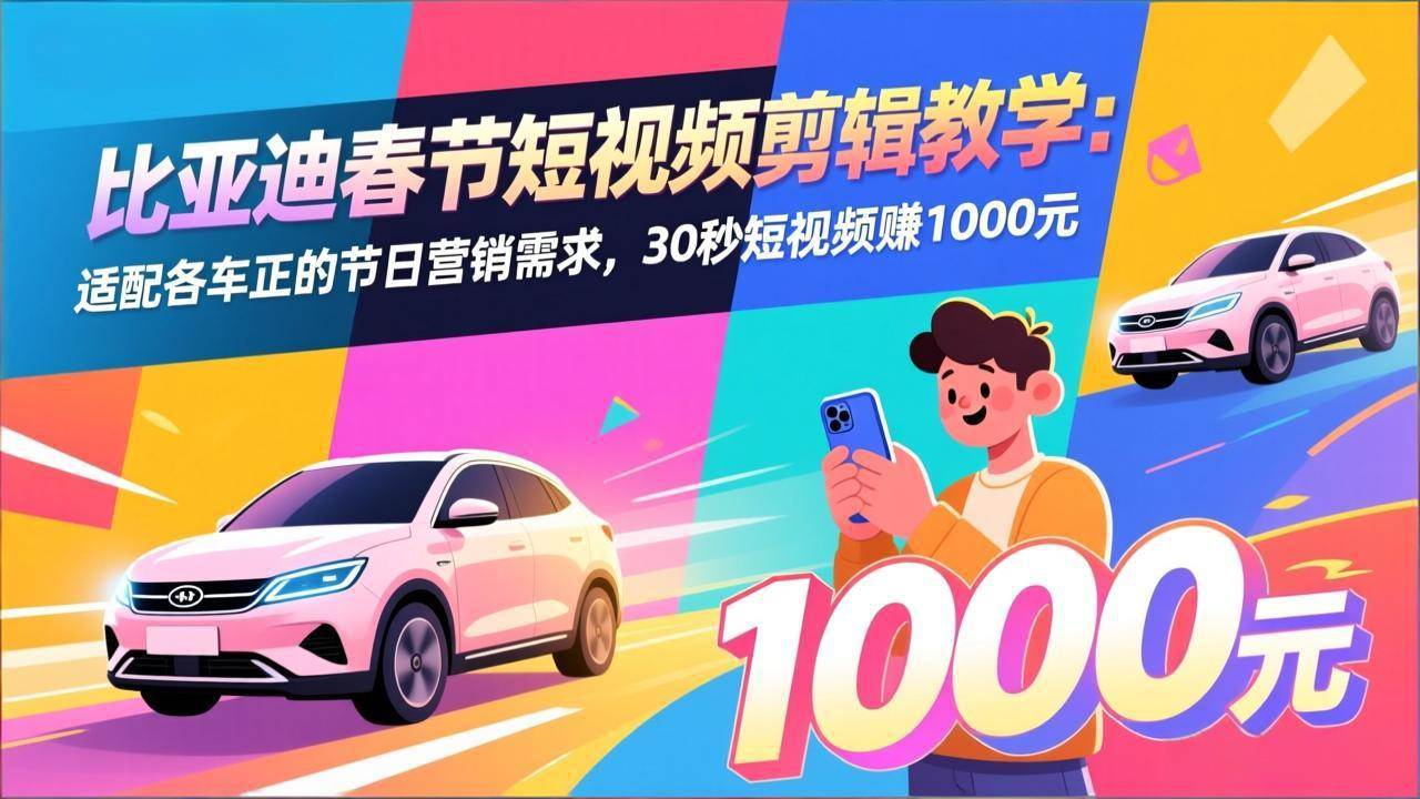 （17320期）比亚迪春节短视频剪辑教学：适配各车企的节日营销需求，30秒短视频赚1000元-创业资源网
