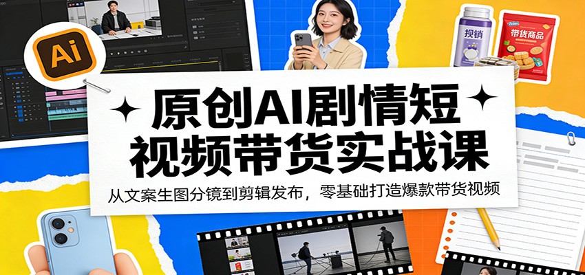 原创AI剧情短视频带货实战课：从文案生图分镜到剪辑发布，零基础打造爆款带货视频-创业资源网