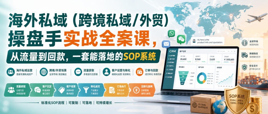 海外私域（跨境私域/外贸）操盘手实战全案课，从流量到回款，一套能落地的SOP系统-创业资源网