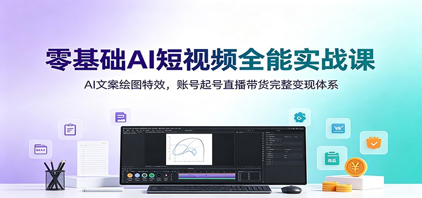 零基础AI短视频全能实战课：AI文案绘图特效，账号起号直播带货完整变现体系-创业资源网