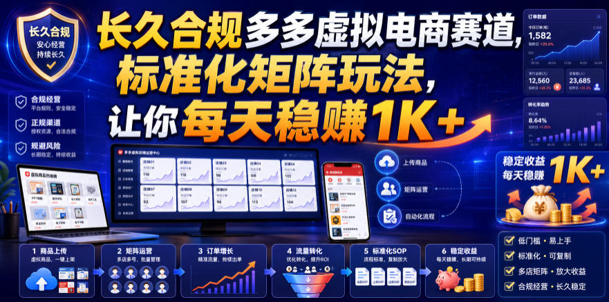 长久合规多多虚拟电商赛道，标准化矩阵玩法，让你每天稳賺1K+【揭秘】-创业资源网