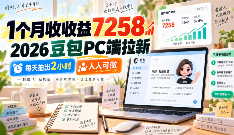 1个月收收益7258，2026豆包PC端拉新，每天抽出2小时，人人可做-创业资源网