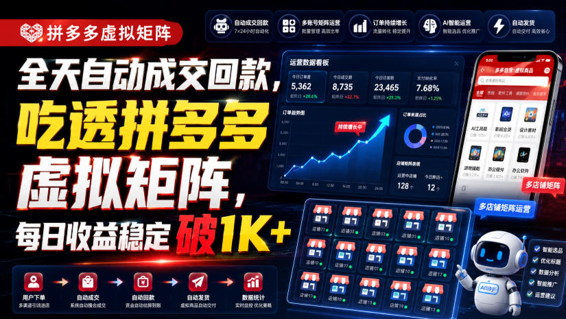 全天自动成交回款，吃透拼多多虚拟矩阵，每日收益稳定破1K+【揭秘】-创业资源网