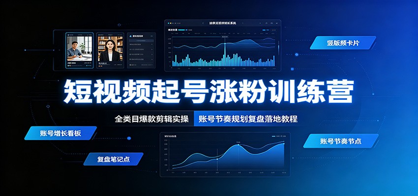 短视频起号涨粉训练营：全类目爆款剪辑实操，账号节奏规划复盘落地教程-创业资源网