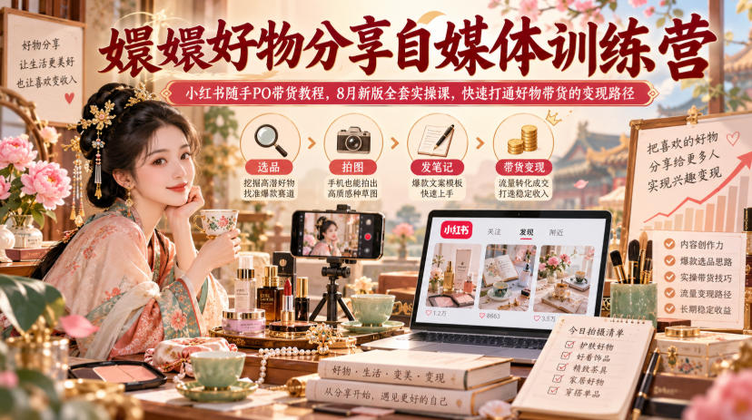 嬛嬛好物分享自媒体训练营|小红书随手PO带货教程,8月新版全套实操课,快速打通好物带货的变现路径-创业资源网