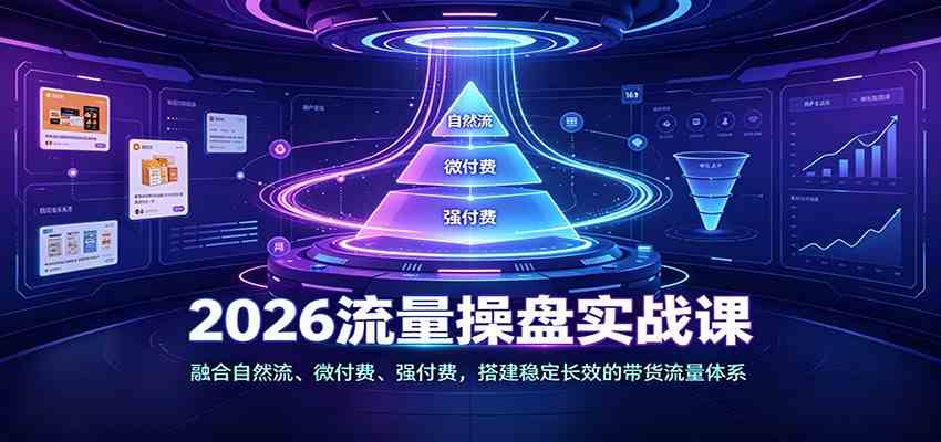 2026流量操盘实战课：融合自然流、微付费、强付费，搭建稳定长效的带货流量体系-创业资源网