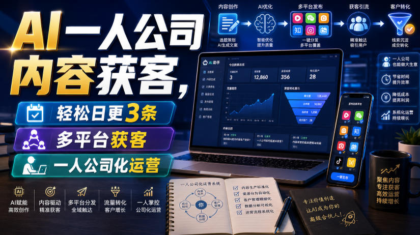 AI一人公司内容获客，轻松日更3条，多平台获客，一人公司化运营（更新0827）-创业资源网